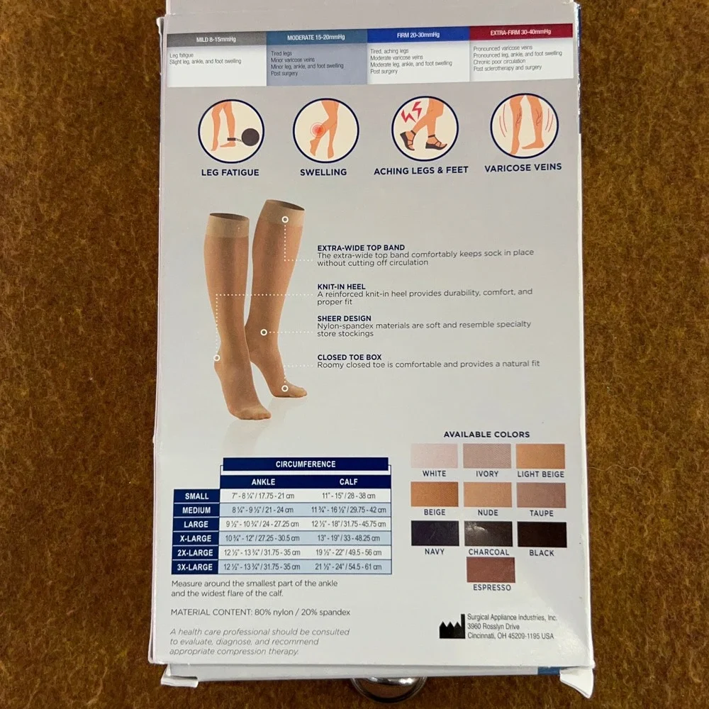 Truform Ladies Medium Charcoal 15-20mmHg Sheer Knee High Compression Stockings